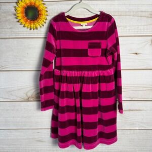 Mini Boden Girls Pink Burgundy Stripe Velour Long Sleeve Dress Size 6-7y